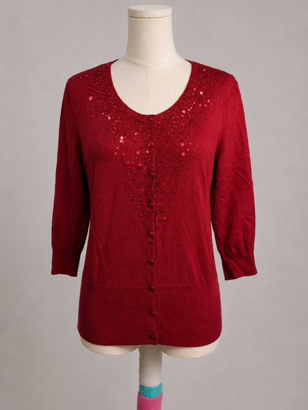 APT. 9 Red Sequin Embellished Button Front Cardigan Sweater Size M - Picture 2 of 13